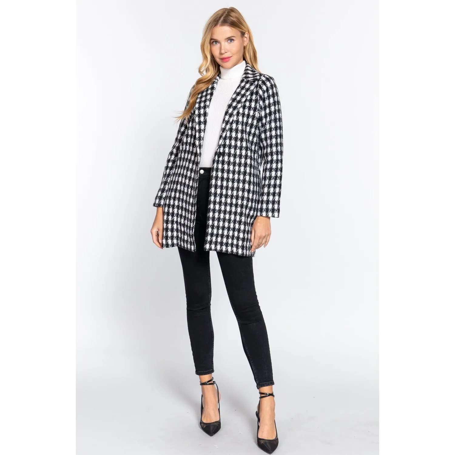 Long Slv One Button Jacquard Jacket