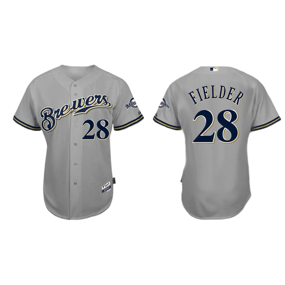 Men's Milwaukee Brewers Prince Fielder Replica Road Jersey - Gray