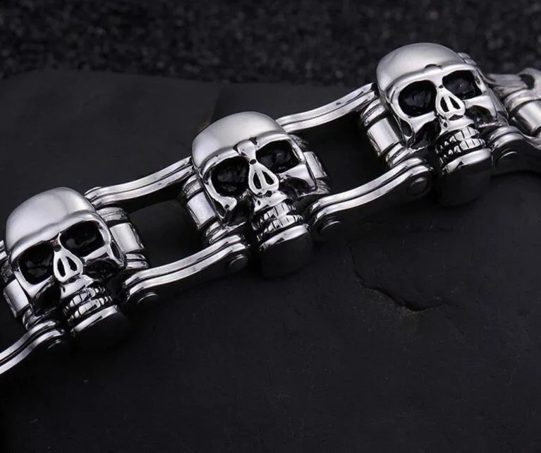 Men’s Stainless Steel Biker Skull Motorcycle Chain Bracelet