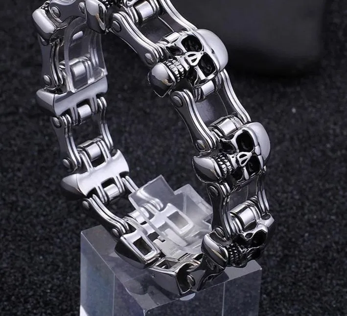 Men’s Stainless Steel Biker Skull Motorcycle Chain Bracelet