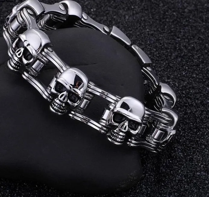 Men’s Stainless Steel Biker Skull Motorcycle Chain Bracelet