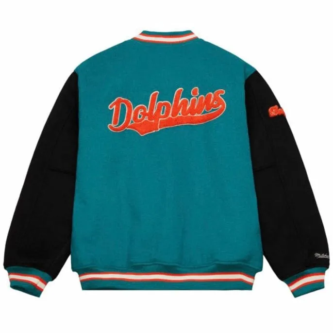 Mitchell & Ness Nfl Miami Dolphin Team Legacy Varsity Jacket (Teal/Black)