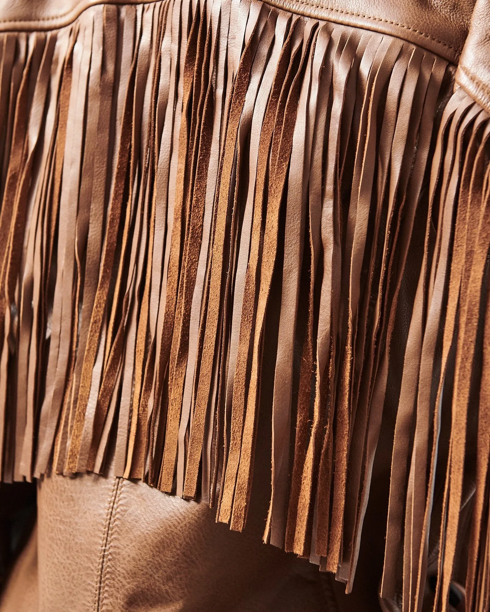 MODERN VICE FRINGE MOTO JACKET IN SADDLE BROWN