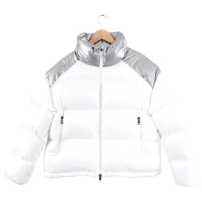 Moncler Silver and White Logo Cuscute Puffer Jacket - Moncler 4 / L