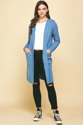 Open Hooded Cardigan in Blue