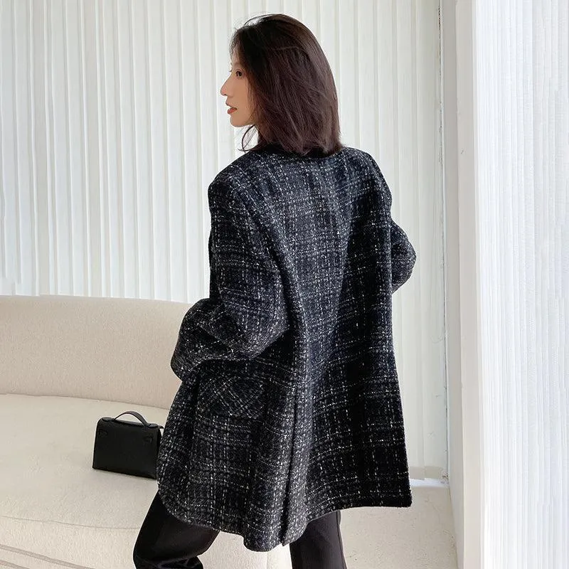 Oversize Black Tweed Blazer Suit Coat