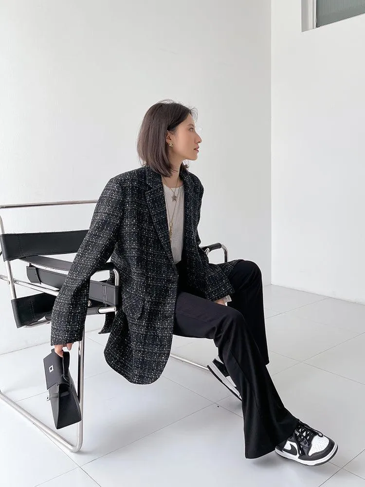 Oversize Black Tweed Blazer Suit Coat