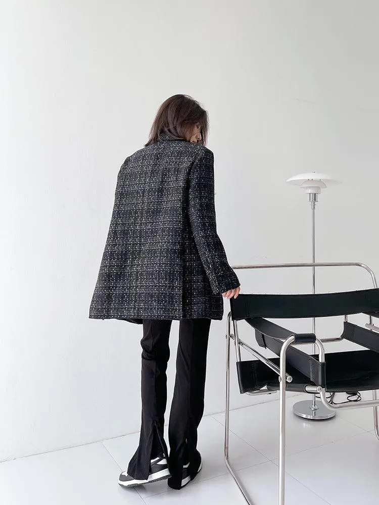 Oversize Black Tweed Blazer Suit Coat