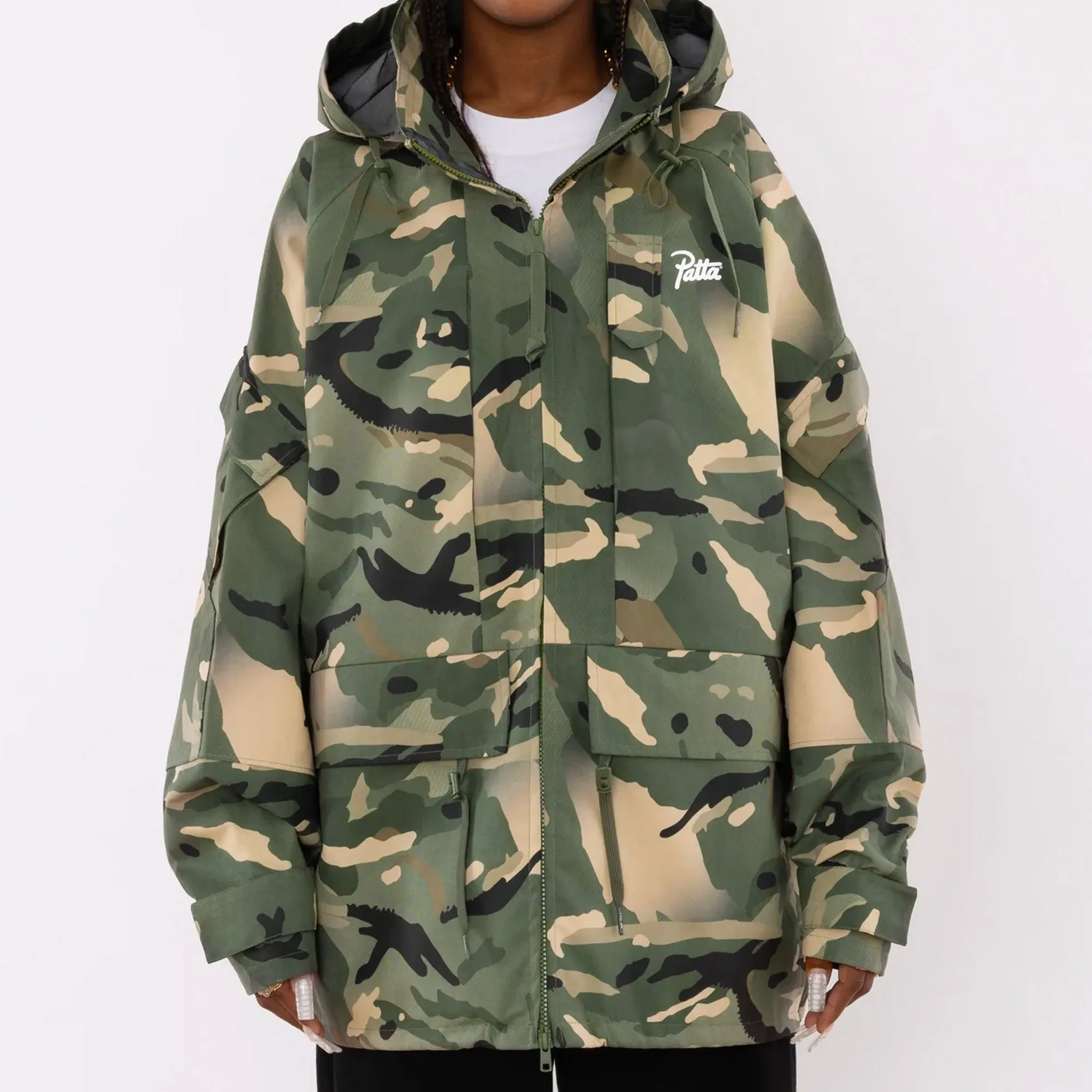 Patta Mens Camo Nylon Tactical Parka - Stylish and Weather-Resistant Military-Inspired Outerwear