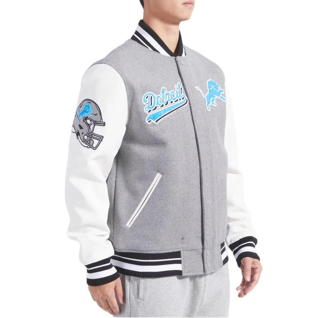 Premium Heather Grey/White Detroit Lions Varsity Jacket for Men – Stylish Sports Outerwear