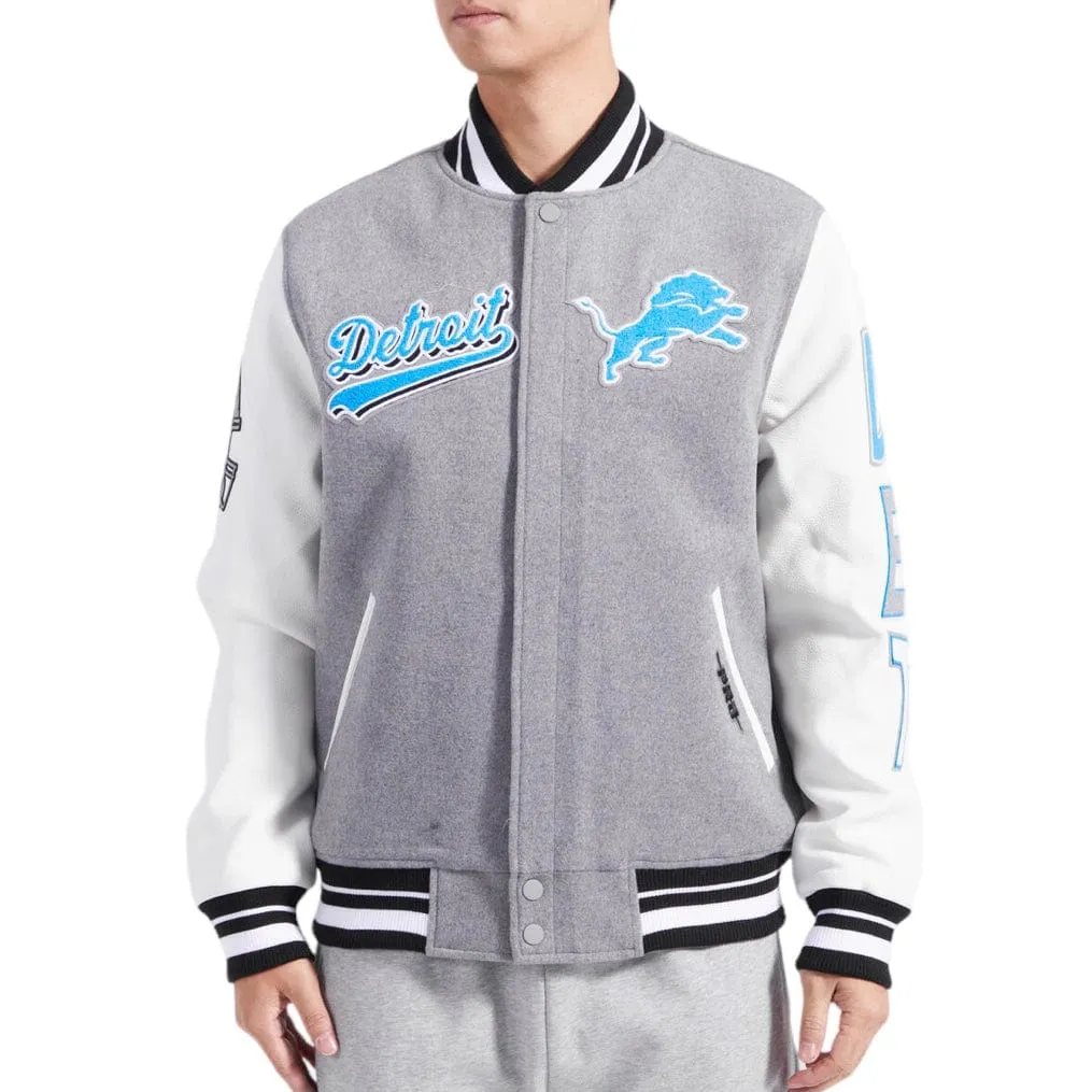 Premium Heather Grey/White Detroit Lions Varsity Jacket for Men – Stylish Sports Outerwear