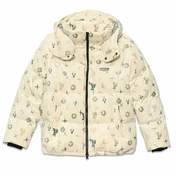 Purple Brand Printed Corduroy Puffer Jacket (Off White) P635-PCLP124