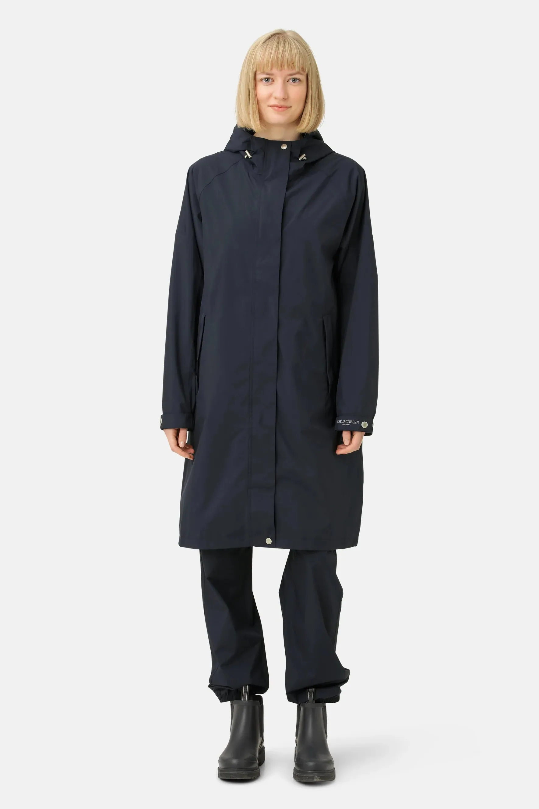 RAIN COAT WITH HOOD (DARK INDIGO) - ILSE JACOBSEN