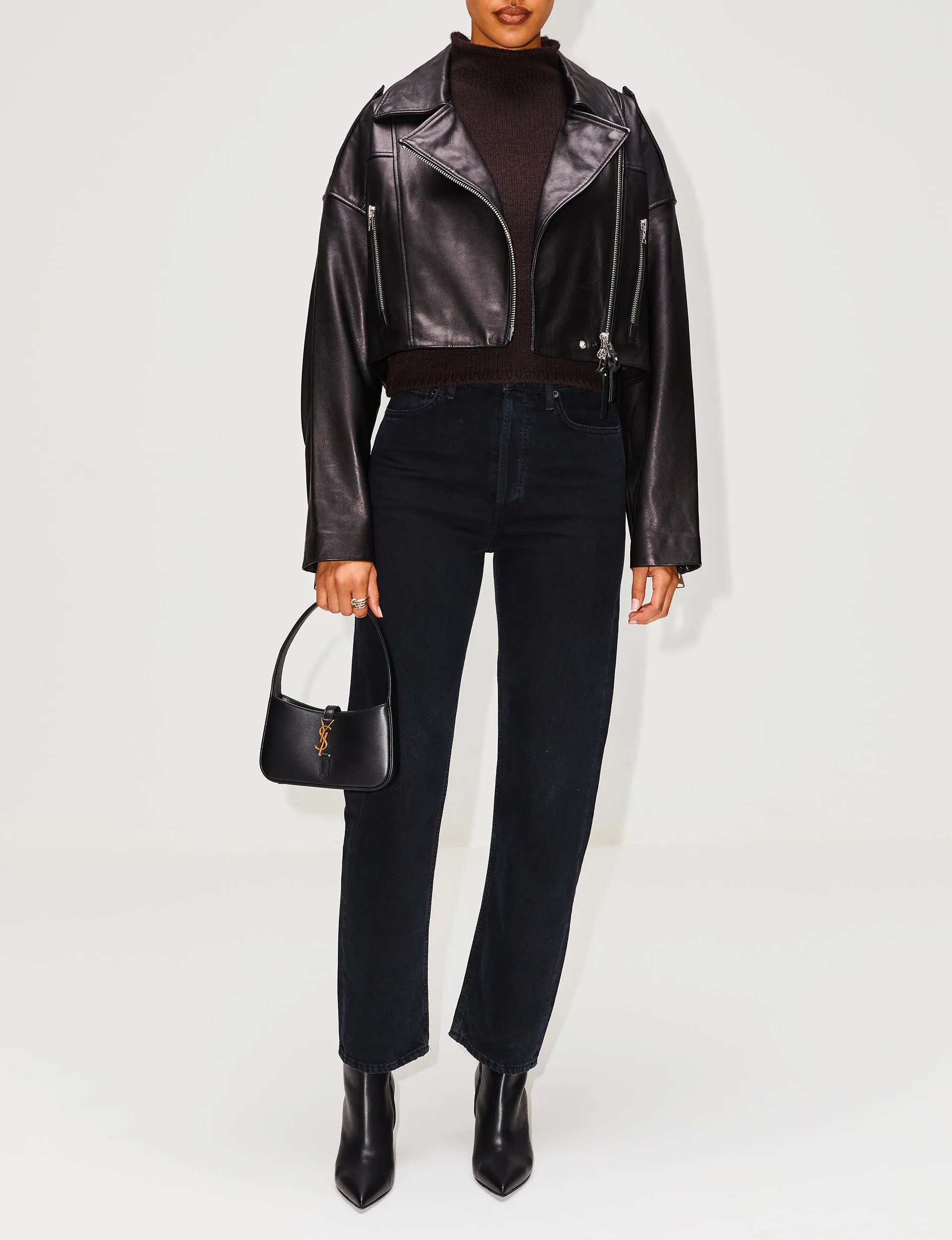 Remi Cropped Leather Biker Jacket