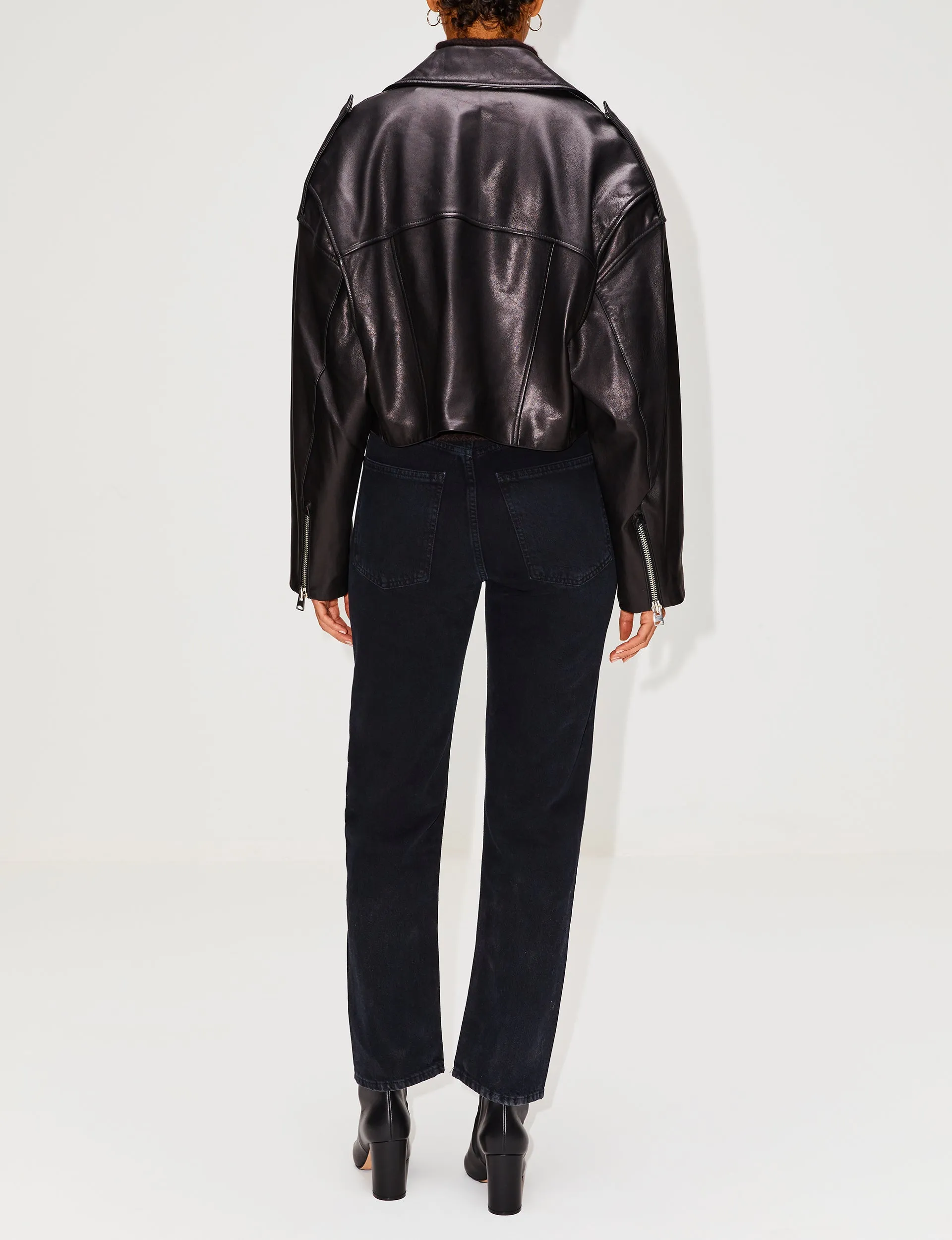 Remi Cropped Leather Biker Jacket