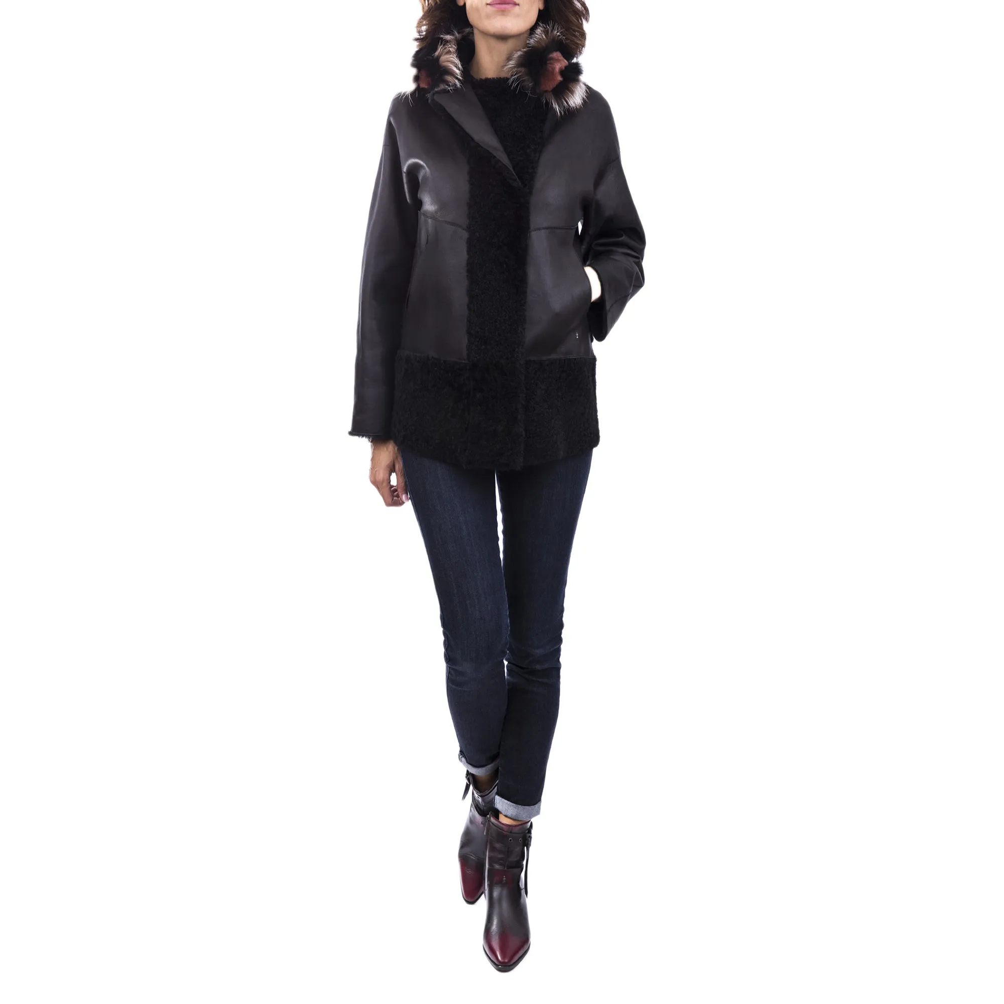 Reversible Lamb Jacket with Fur Pacaja Nero