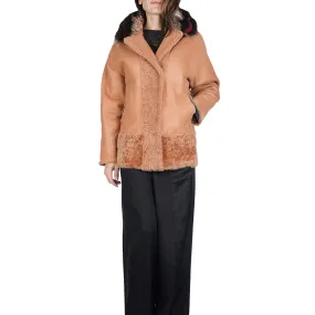 Shearling Jacket Mink Fur Collar Camel