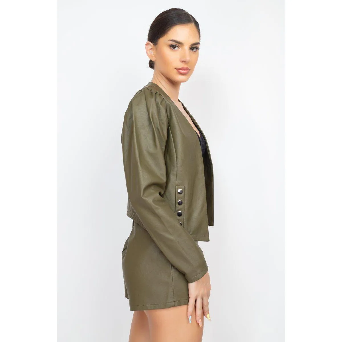 Side Button Detailed Jacket & Shorts Set