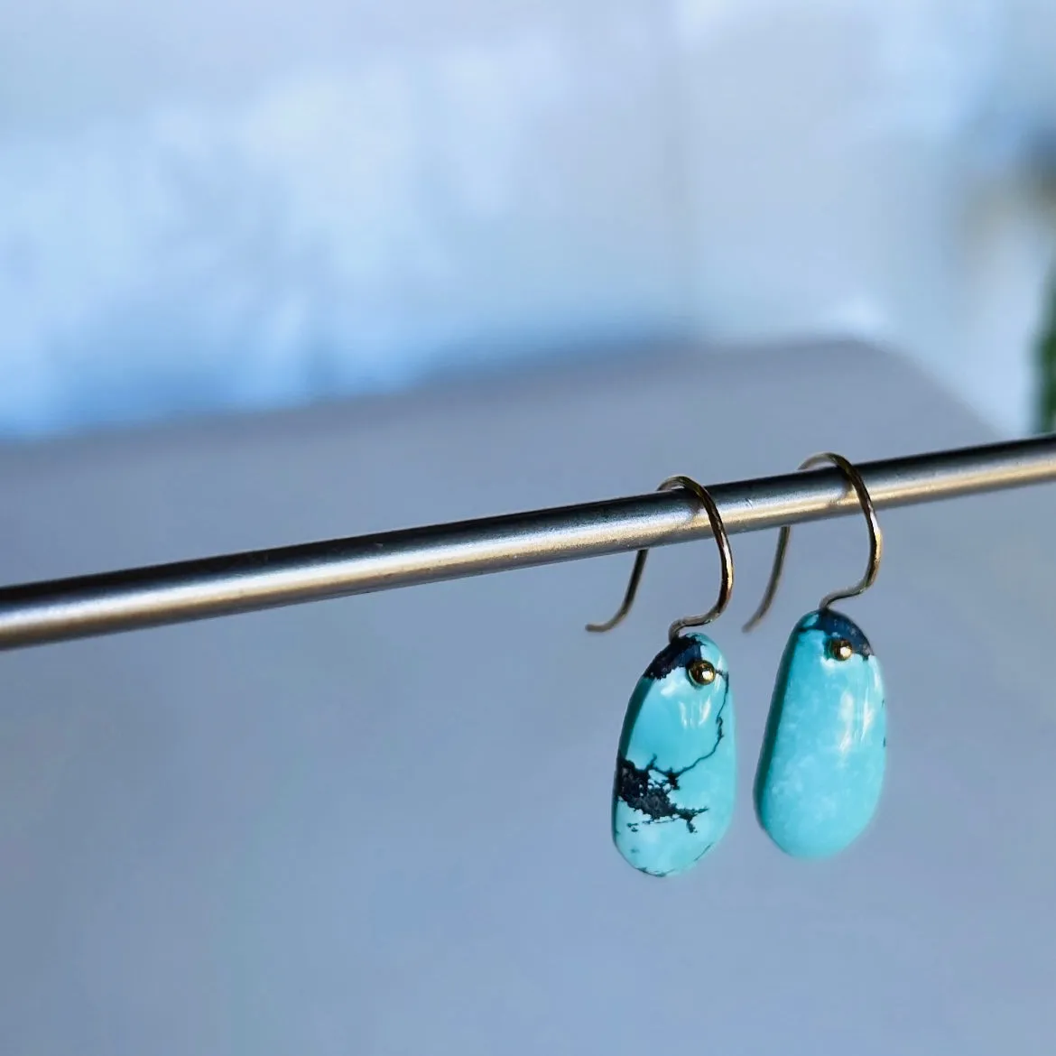 Skinny bean turquoise earrings