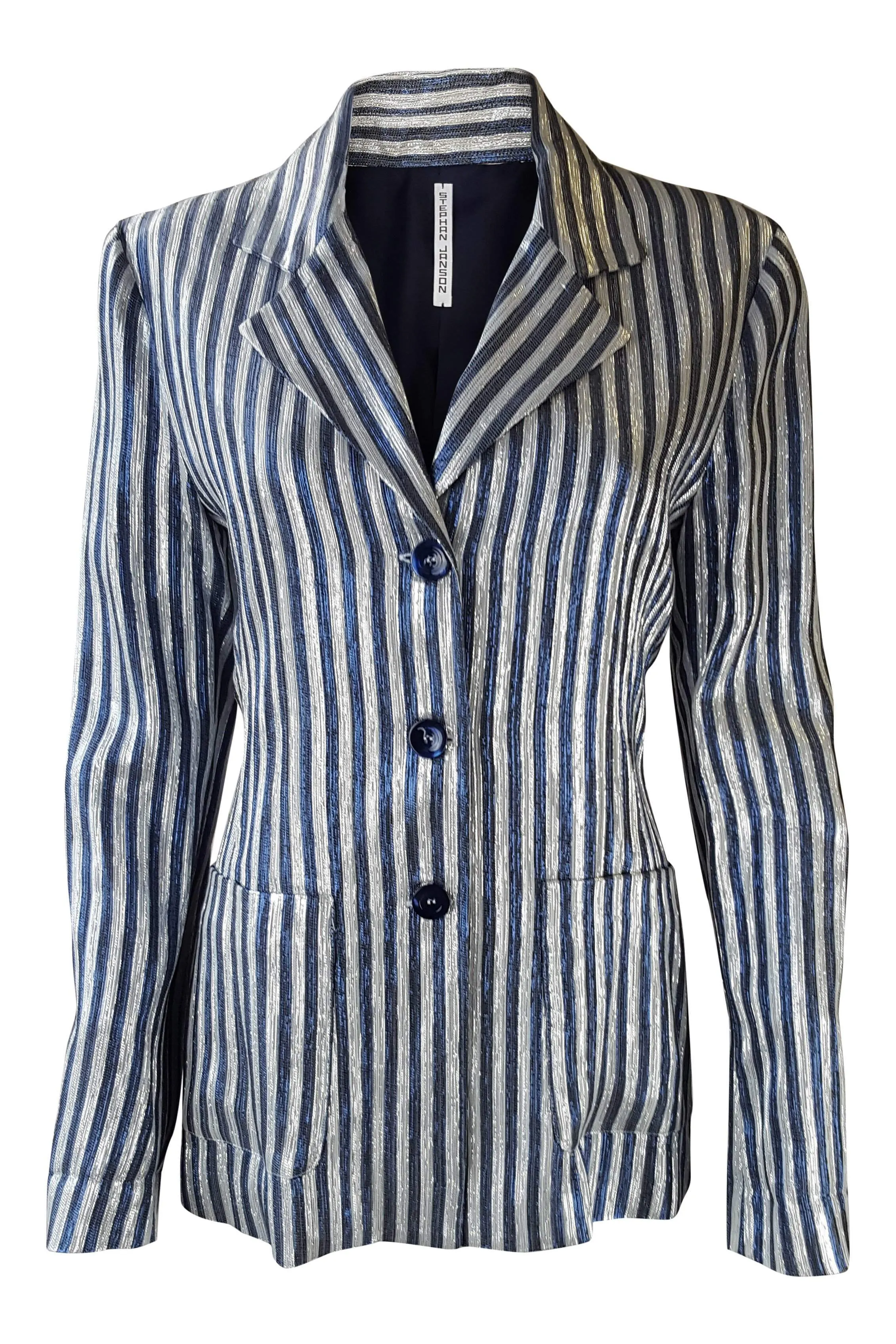 STEPHAN JANSON Blue Silver Striped Glitter Blazer (44)