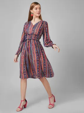 Style Quotient Women  Multi Tribal Printed Rayon Fit And Flare Smart Casual Dress