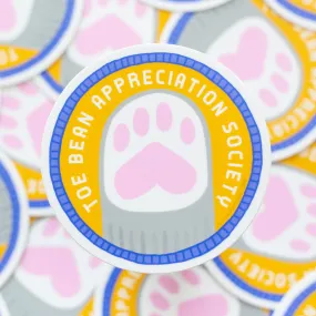 toe bean vinyl sticker, toe bean appreciation society badge sticker