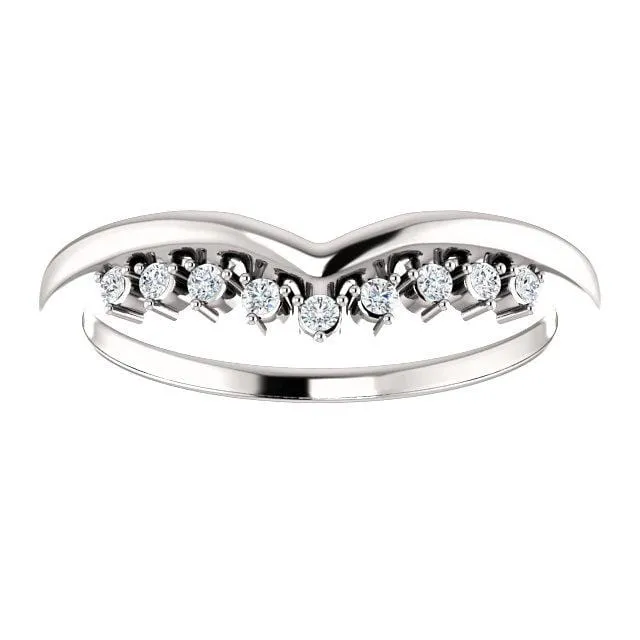 Valerie Band - V-Shape Contoured Accented Diamond, Moissanite, Ruby or Sapphire Wedding Ring