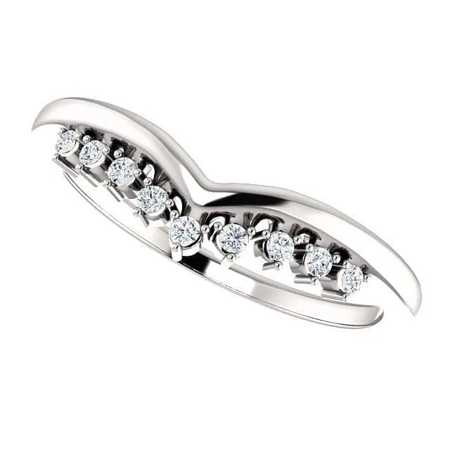 Valerie Band - V-Shape Contoured Accented Diamond, Moissanite, Ruby or Sapphire Wedding Ring