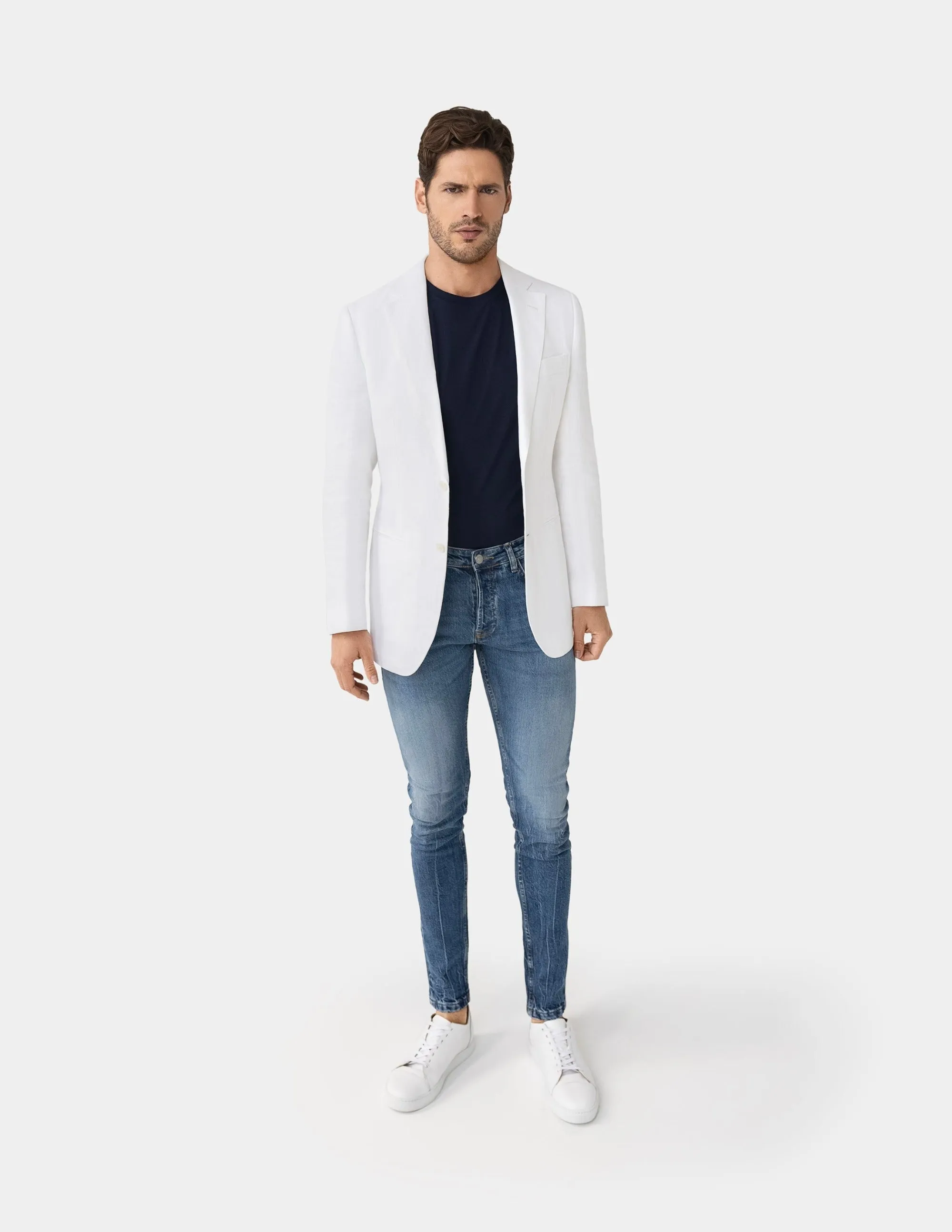 White Linen Single Breasted Jacket