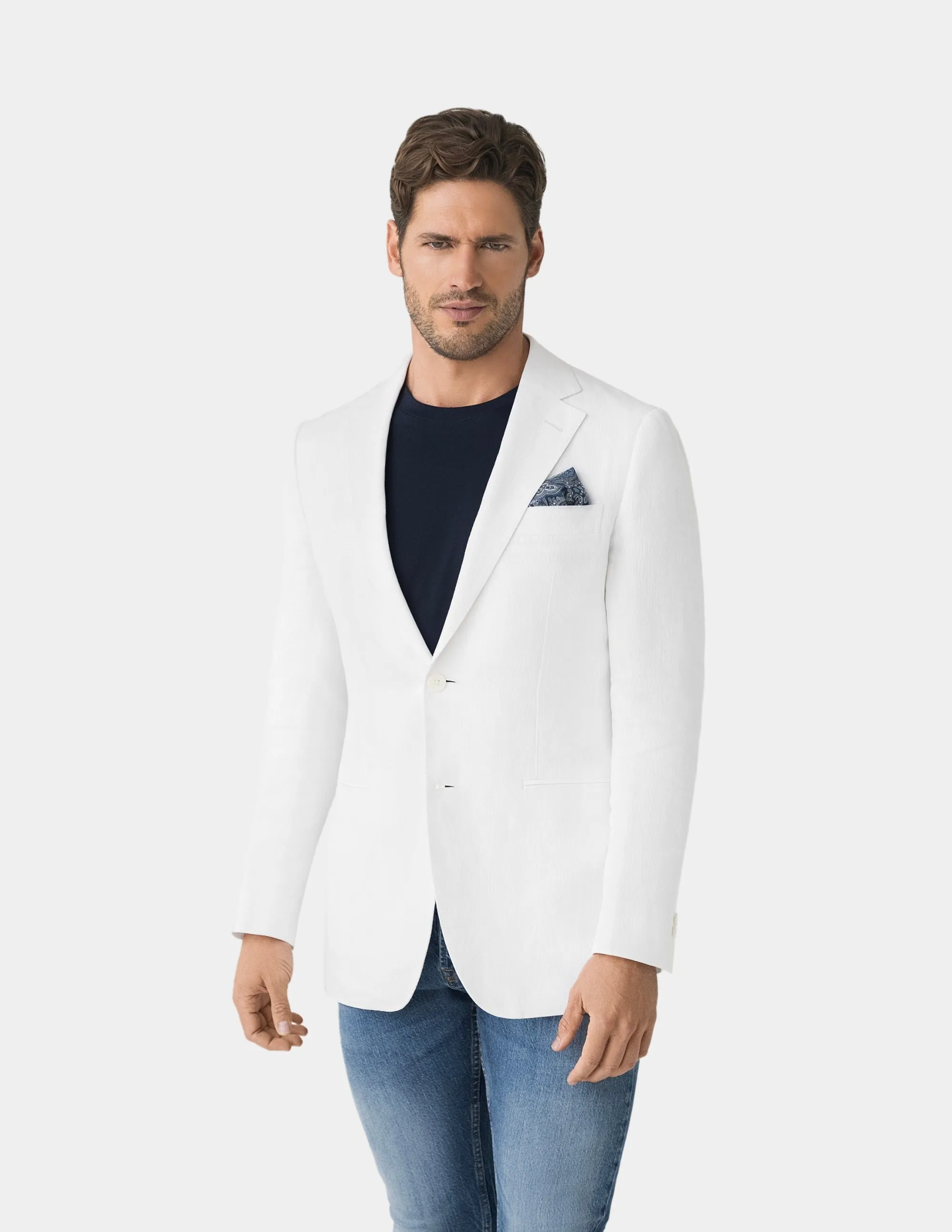 White Linen Single Breasted Jacket