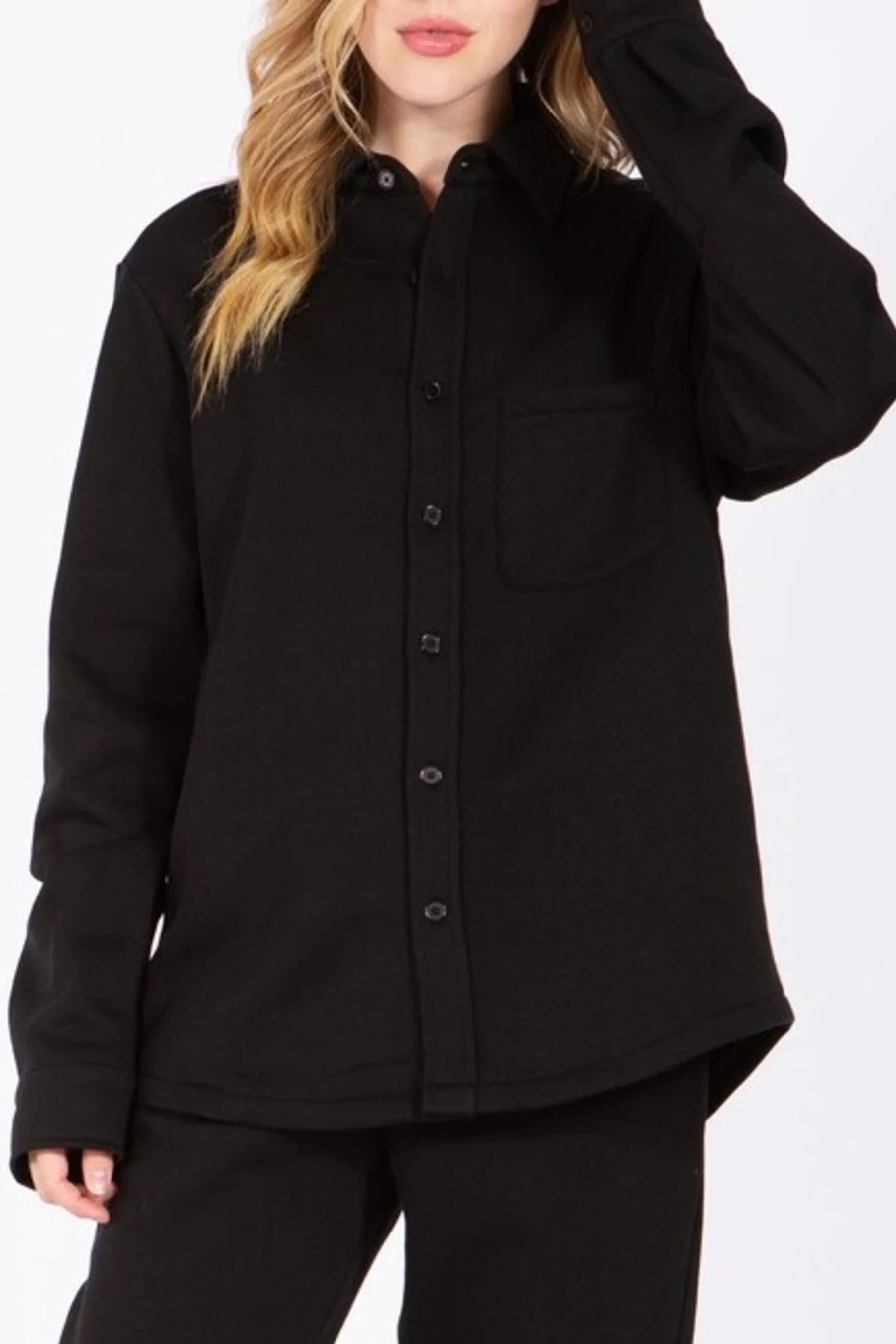 Women's Casual Long Sleeve Button Up Fleece Shirt Jacket