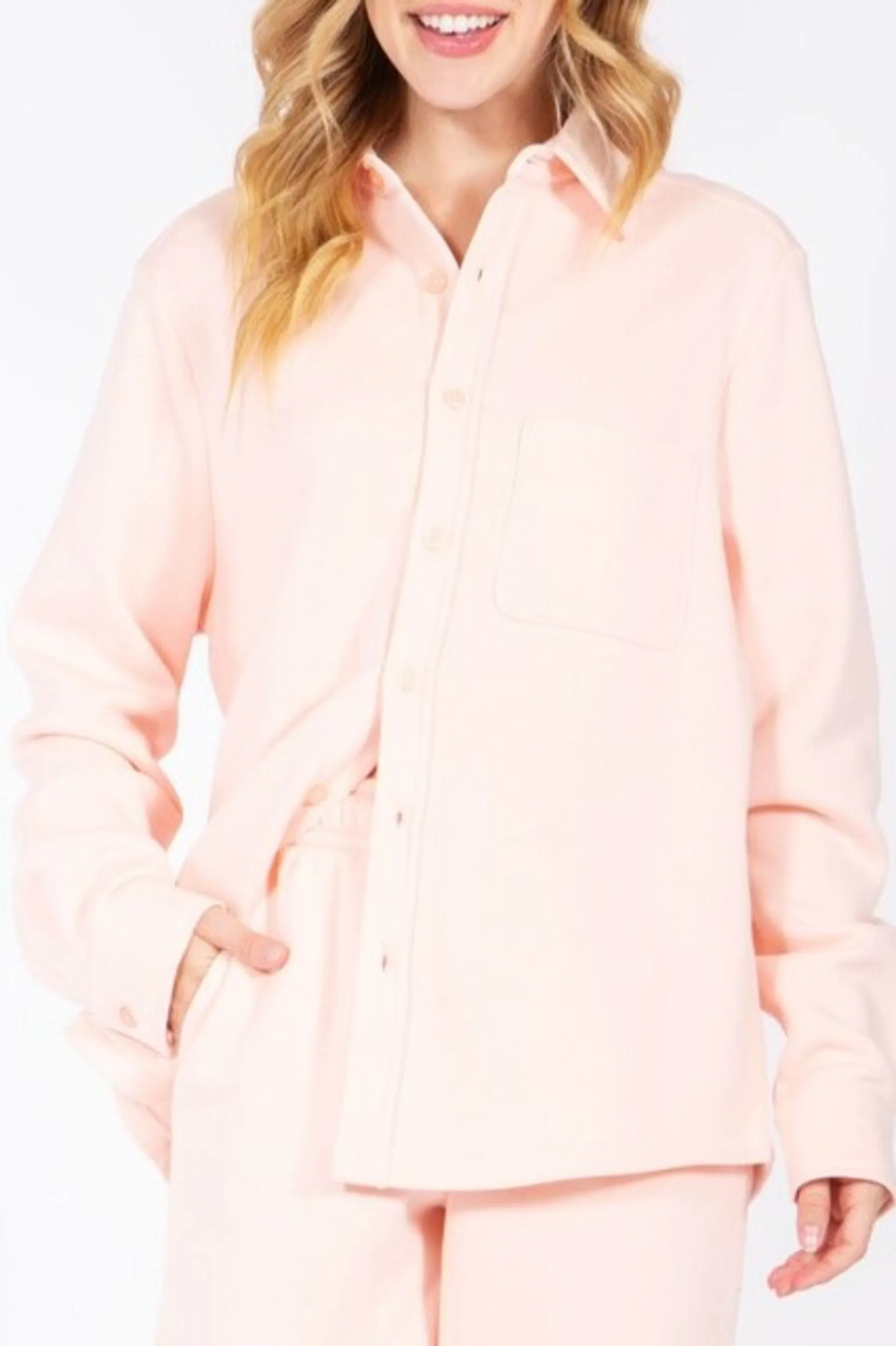 Women's Casual Long Sleeve Button Up Fleece Shirt Jacket