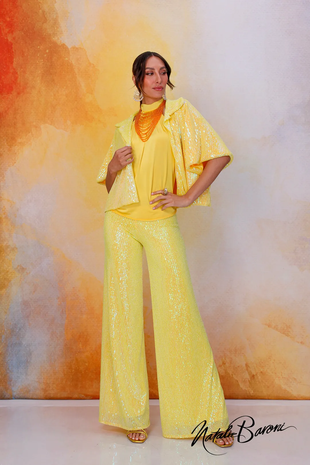 Yellow Sequin Crop Jacket - La Scala