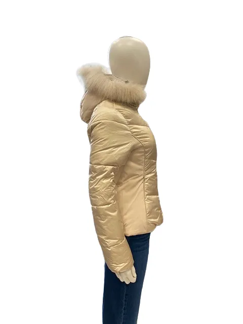 Yes Zee Women's quilted jacket with detachable vest with hood and faux fur J016QV00 0222 beige