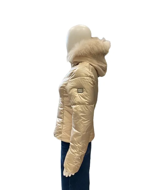 Yes Zee Women's quilted jacket with detachable vest with hood and faux fur J016QV00 0222 beige