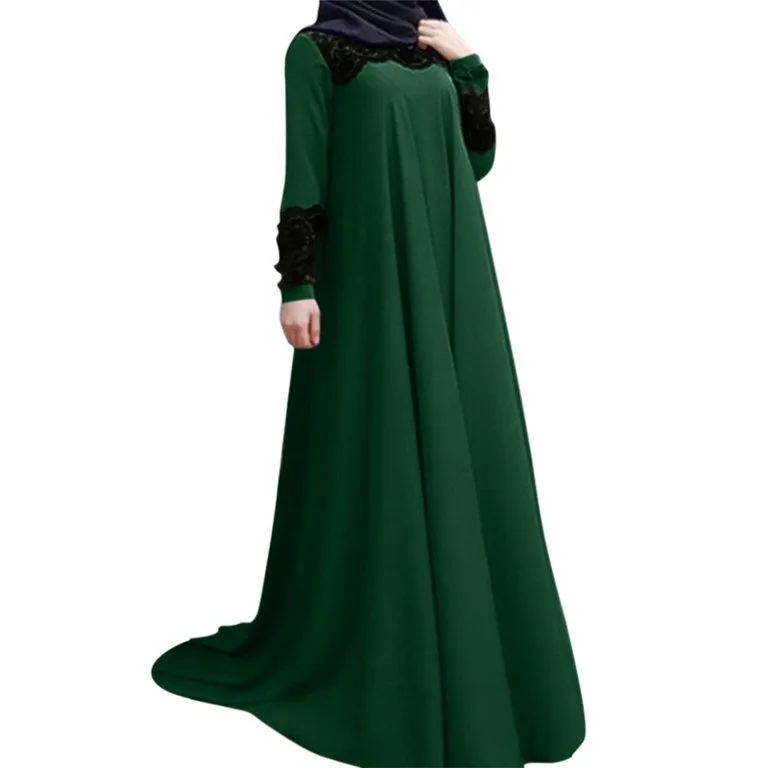 Zanzea Women's Solid Color Long-sleeved Lace Abaya For Women Dubai Arab Islam Robe Dress Hijab for Neck Cover for Women S2543806